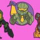 Three of the memes found in the Halo beta files, including the "This is fine" grunt.